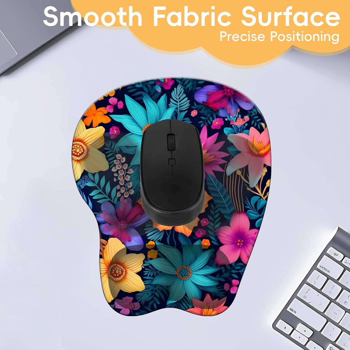 Wrist Support Mouse Pad Anti Slip Rubber Wrist Rest Mousepad 9in X 8in Small Desktop Notebook Mouse Mat for Working and Gaming (M-Pink Floral)