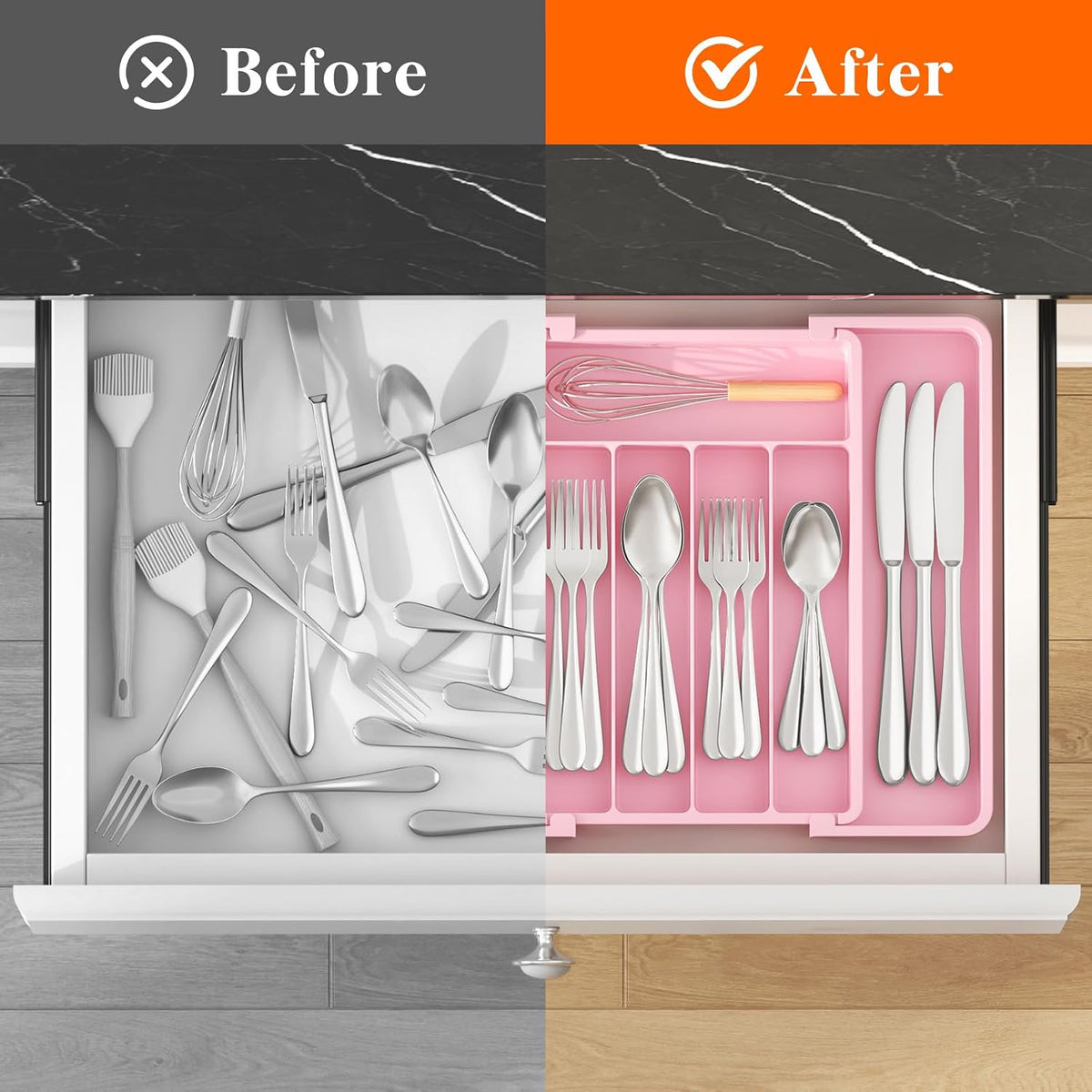 Expandable Silverware Drawer Organizer, Kitchen Utensil Tray