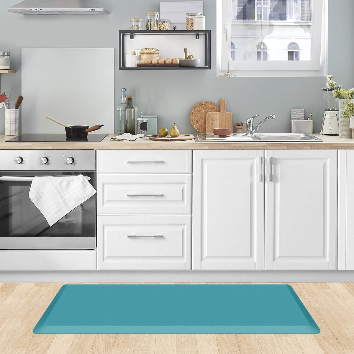 KitchenClouds Kitchen Mat Cushioned Anti Fatigue Rug 17.3"x28" Water Resistant, Non Slip, Standing and Comfort Desk/Floor Mats for House Sink Office (Black)
