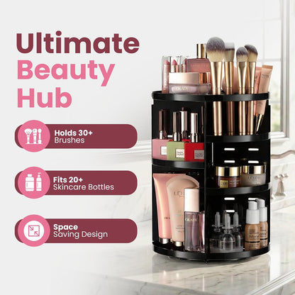 Masirs 360 Rotating Makeup Organizer Countertop - Adjustable Shelf Height - The Perfect Round Spinning Cosmetic Organizer for Bedroom Dresser or Vanity Countertop Storage (Clear)