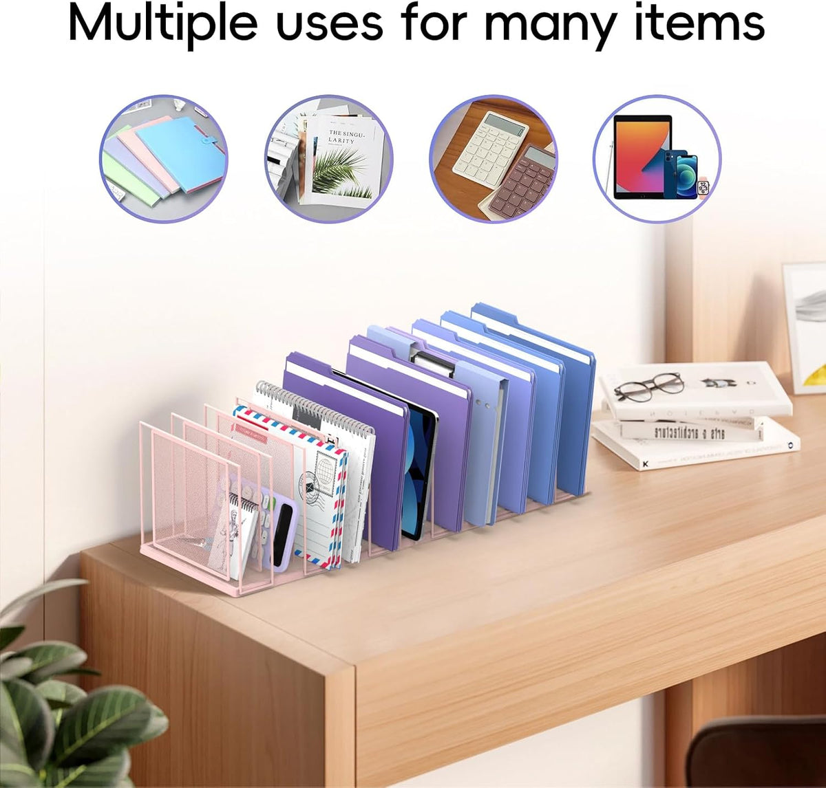 File Organizer for Desk, 5-Section Vertical File Sorter, Paper Holder Organizer Standing Metal File Folder for Office Home Classroom, Black