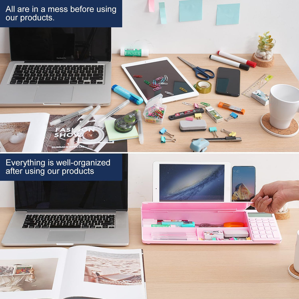TSJ OFFICE Desktop Whiteboard Dry-Erase-Board - Computer Keyboard Stand White Board Surface Pad with Drawer, Desk Organizers with Accessories for Office, Home, School Supplies - Black