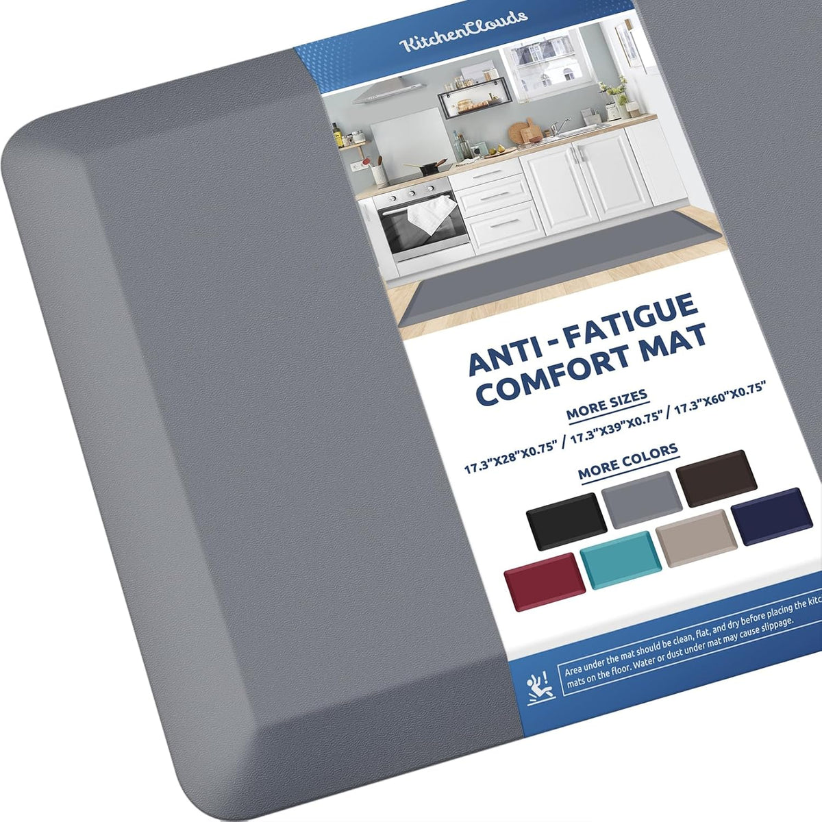 KitchenClouds Kitchen Mat Cushioned Anti Fatigue Rug 17.3"x28" Water Resistant, Non Slip, Standing and Comfort Desk/Floor Mats for House Sink Office (Black)