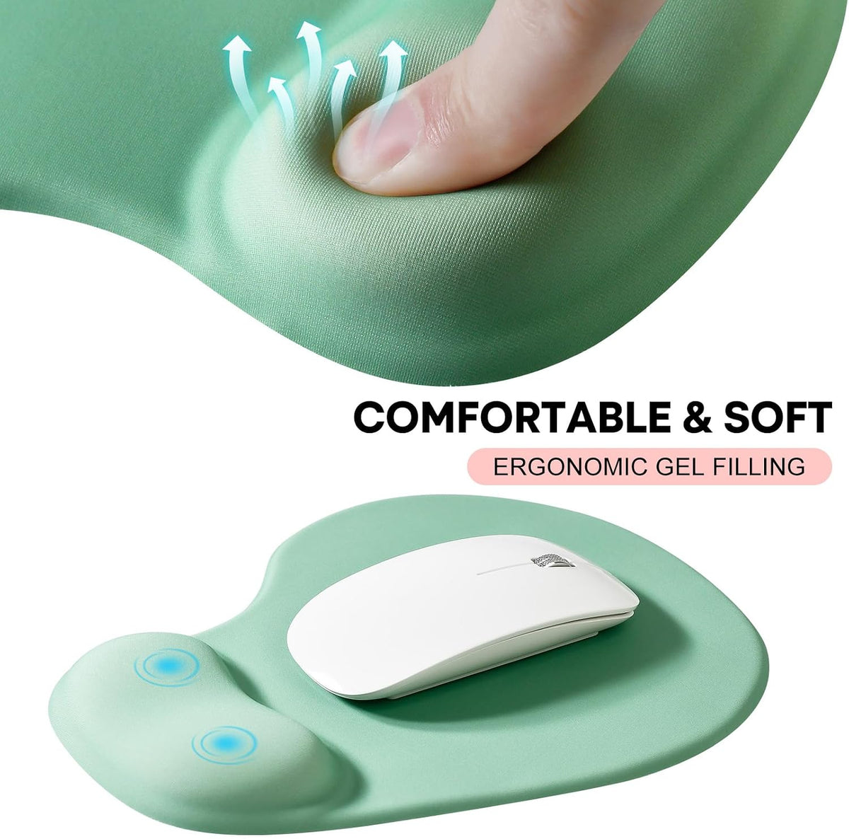 JIKIOU Mouse Pad, 2 Pack Ergonomic Mouse Pads with Comfortable Gel Wrist Rest Support and Smooth Cloth, Non-Slip PU Base for Easy Typing Pain Relief Durable and Easy to Clean Small Black