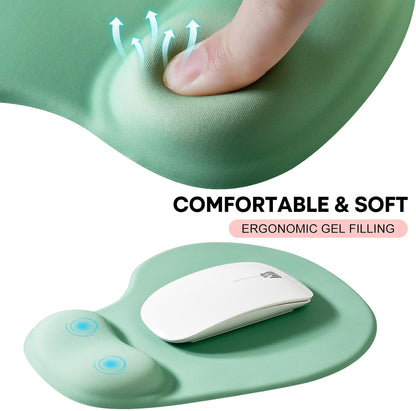 JIKIOU Mouse Pad, 2 Pack Ergonomic Mouse Pads with Comfortable Gel Wrist Rest Support and Smooth Cloth, Non-Slip PU Base for Easy Typing Pain Relief Durable and Easy to Clean Small Black