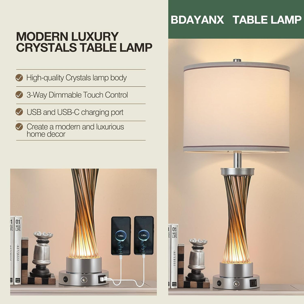 Small Bedside Table Lamp for Bedroom - Reading Desk Lamp with 3 Color Temperatures，15.5" Nightstand Ceramic Lamp with Fabric Shade for Kids Room,Living Room,Dorm,Home Office (Green)
