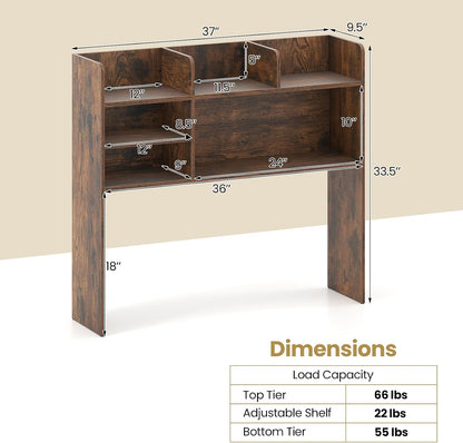 Desktop Bookshelf, Countertop Storage Hutch with 5 Shelves for Computer Desk, Desk 3-Tier Display Rack, Multipurpose Wood Desktop Hutch Storage Organizer for Dorm Office Home
