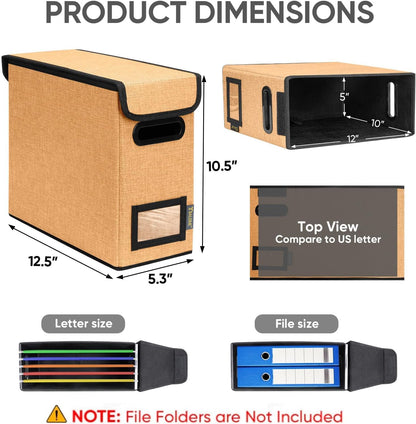 BALEINE File Organizer Box with Lid, Collapsible File Folder Organizer with Plastic Slide, Hanging File Folder Box for Office Document Storage (Black)