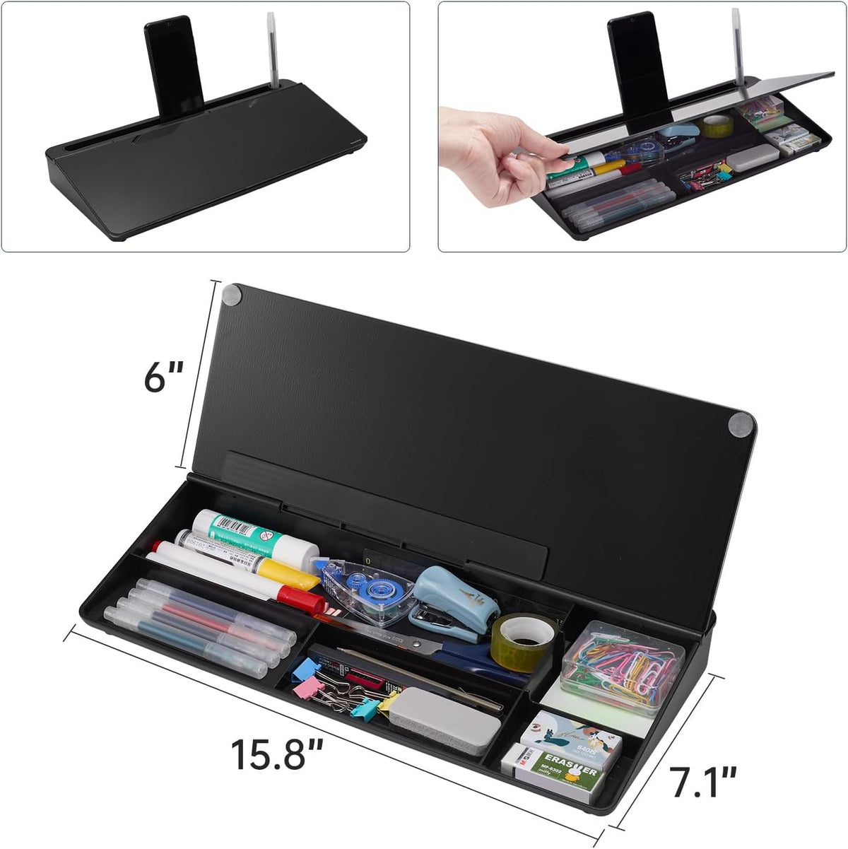 TSJ OFFICE Desktop Whiteboard Dry-Erase-Board - Computer Keyboard Stand White Board Surface Pad with Drawer, Desk Organizers with Accessories for Office, Home, School Supplies - Black