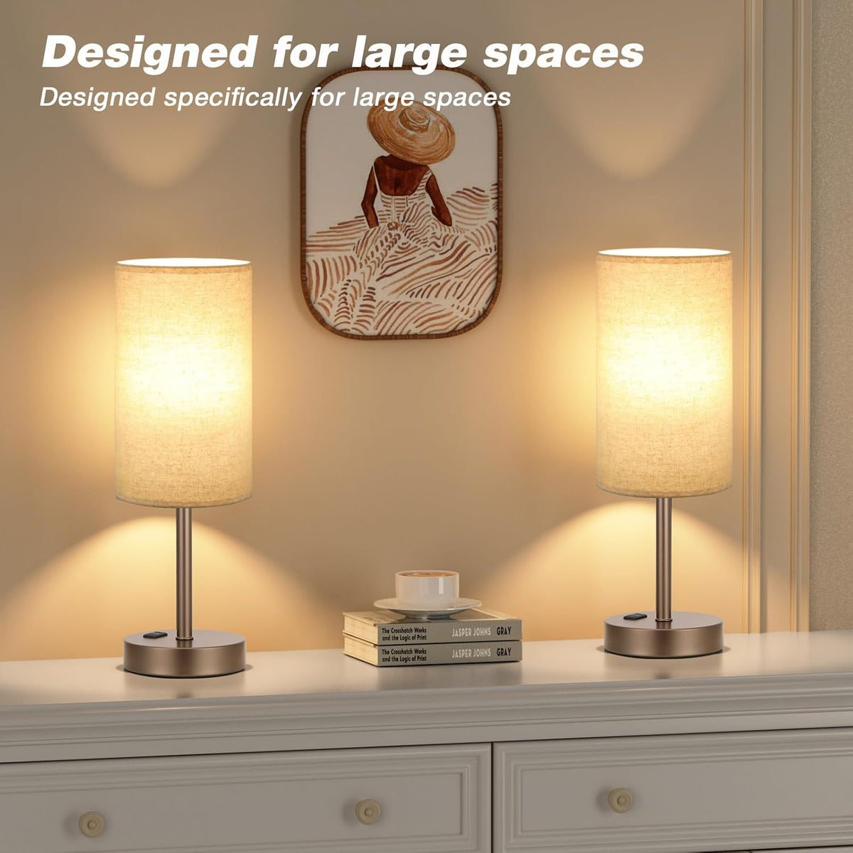 Fenmzee Bedside Table Lamp for Bedroom - Dimmable Touch, USB A+C, AC Outlet