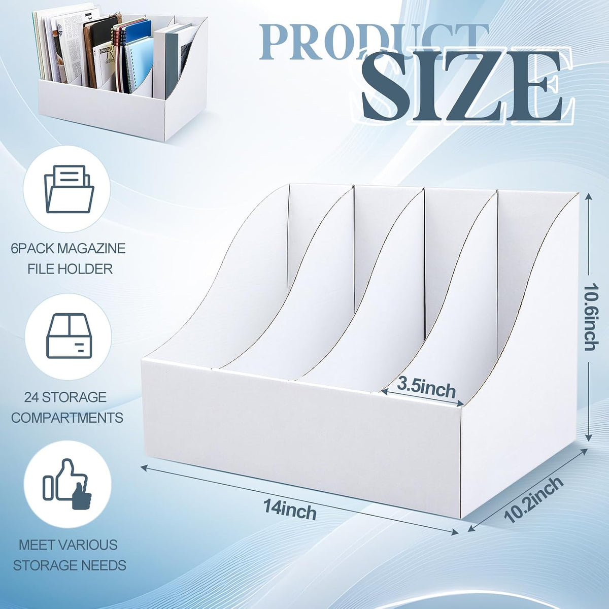 3 Pack Cardboard Magazine File Holders 12 Grids Vertical Book Bins 10.6'' x 10.2'' x 14'' Magazine Document Storage Box for Desk Shelves Home Office Classroom Library Use (White)