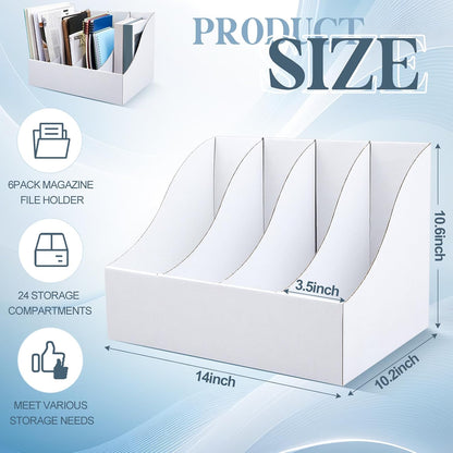 3 Pack Cardboard Magazine File Holders 12 Grids Vertical Book Bins 10.6'' x 10.2'' x 14'' Magazine Document Storage Box for Desk Shelves Home Office Classroom Library Use (White)