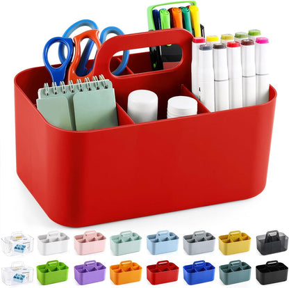 Multiuse Caddy Organizer with Handle, Portable Divided Plastic Tote Bin - Art Craft, Stationary Pen Marker Crayons, Makeup Hair Supplies Storage - Bathroom, Classroom, Dorm, Office, Desk Holder -Black