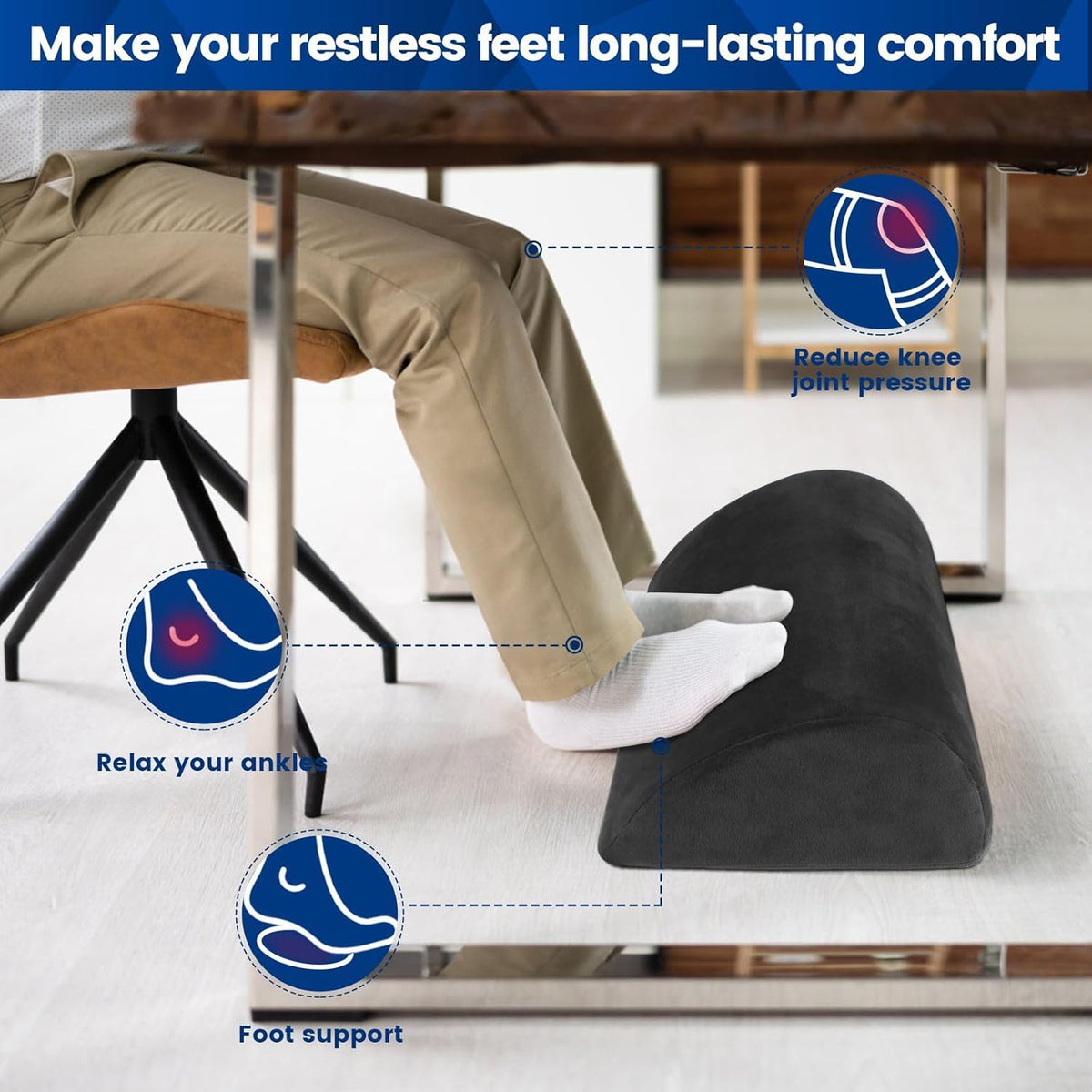 Foot Rest for Under Desk at Work,Office Desk Accessories with Soft Foam and Washable Removable Cover, Foot Stool for Office, Car, Home to Foot Support and Relax Ankles, Black