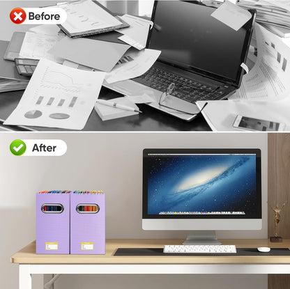 BALEINE File Organizer Box, Cardboard File Folder Organizer with Handle for Letter Size, Portable Collapsible Hanging Filing Box for Home Office Document Storage (2 Pack, Black)