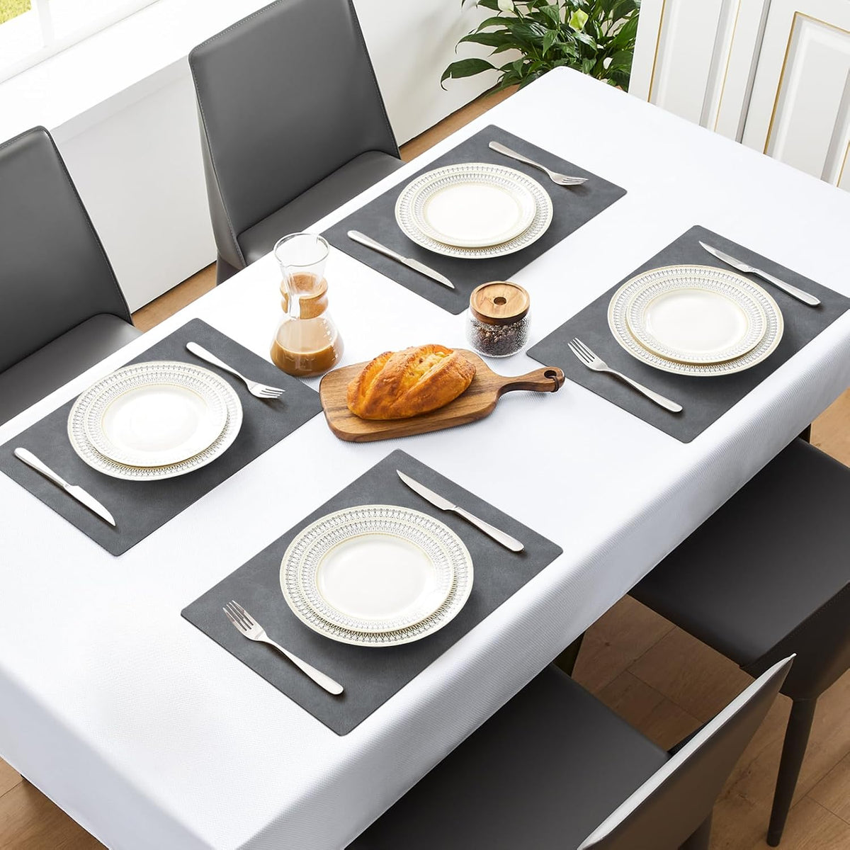 MOSAYT Vinyl Placemats Set of 6-12 X 17 Inch - Faux Leather 100% Waterproof Oil-Proof Wipeable PU Place Mats, Heat Resistant Reversible Table Mats for Kitchen, Dining, Outdoor, Reddish Brown