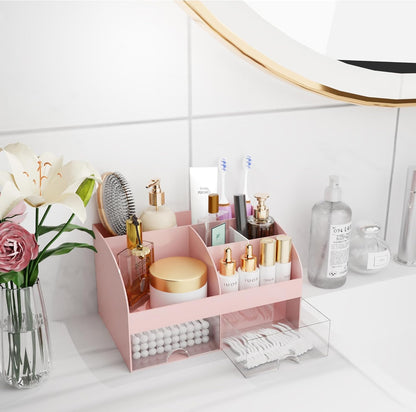 Makeup Organizer with Drawers, Cosmetic Storage for Dresser Vanity and Bathroom Countertop, Beauty Holder for Lipstick Brush, Skincare Organizer for Vanity, Cosmetic Display Case (White)