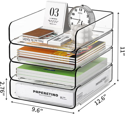 FANXIYQ 4-Tier Acrylic Paper Tray Organizer, Clear Stackable Desk File Organizer for Documents, Files, Letters, A4 Paper, Books, Notes, Mail & Paper Storage, Office Classroom Home