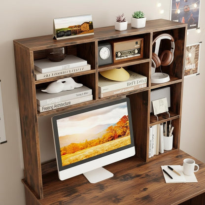 Desktop Bookshelf, Countertop Storage Hutch with 5 Shelves for Computer Desk, Desk 3-Tier Display Rack, Multipurpose Wood Desktop Hutch Storage Organizer for Dorm Office Home