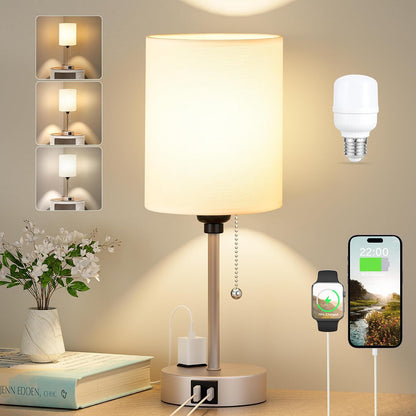 Dicoool Bedside Table Lamp for Bedroom - Small Desk Lamp with USB Ports