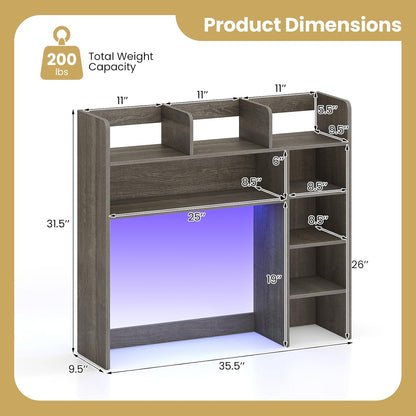 Desktop Bookshelf, Countertop Storage Hutch with 5 Shelves for Computer Desk, Desk 3-Tier Display Rack, Multipurpose Wood Desktop Hutch Storage Organizer for Dorm Office Home