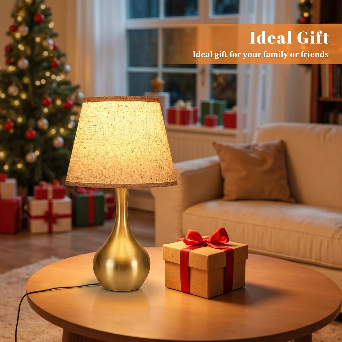 Seealle Touch Table Lamp for Bedroom, 3-Way Dimmable Small Bedside Lamps for Night Stands with Wires, Wood-Paint Desk Lamp for Kids Room, Office, Living Room, End Table(LED Bulb Included)