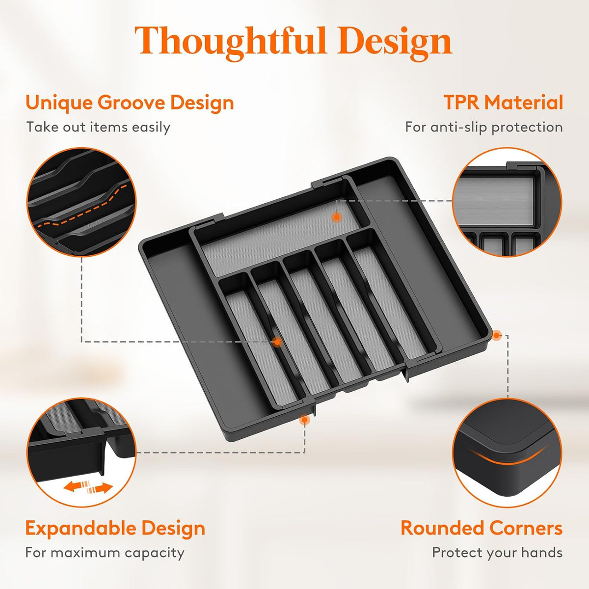 Expandable Silverware Drawer Organizer, Kitchen Utensil Tray