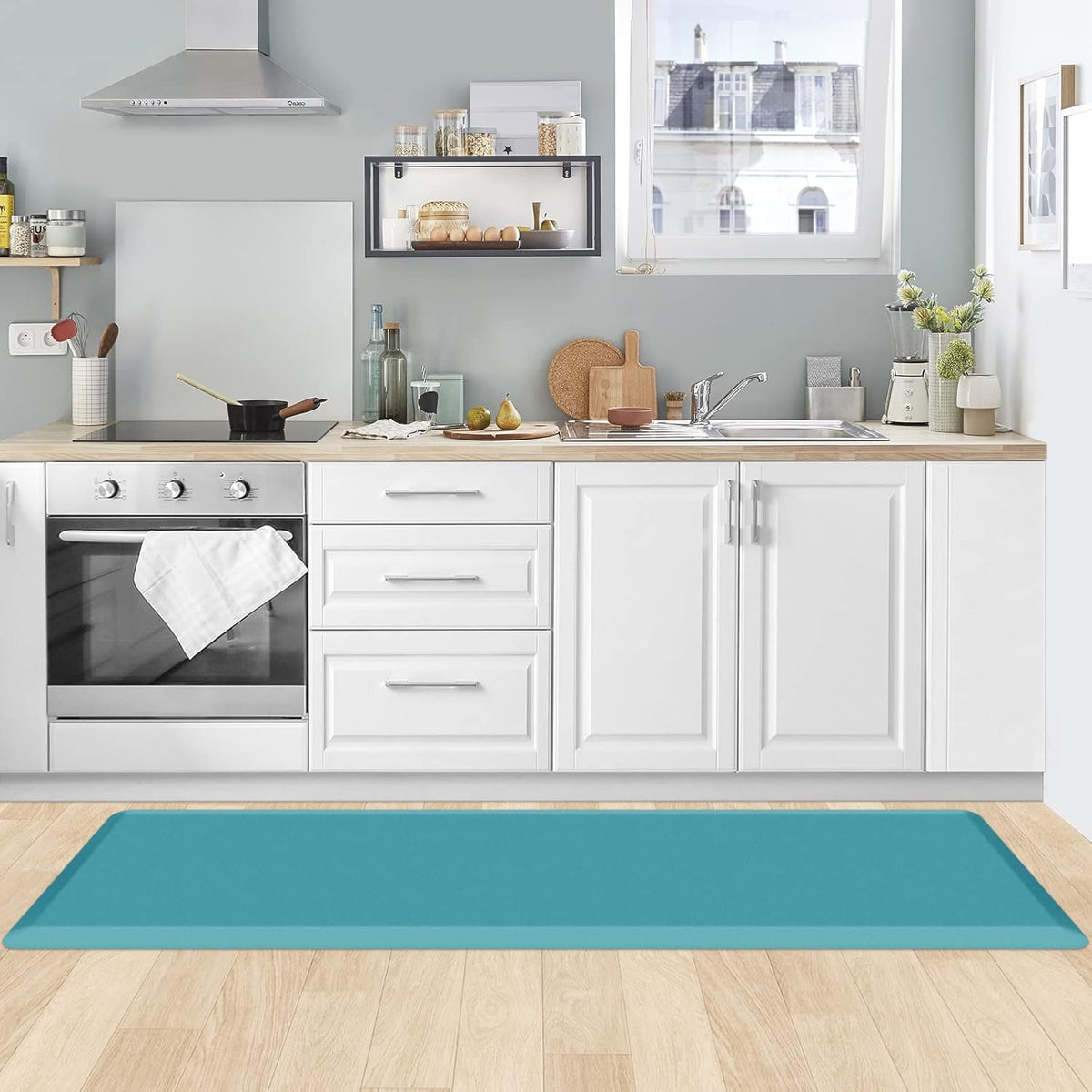 KitchenClouds Kitchen Mat Cushioned Anti Fatigue Rug 17.3"x28" Water Resistant, Non Slip, Standing and Comfort Desk/Floor Mats for House Sink Office (Black)