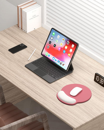 Ergonomic Mouse Pad with Wrist Rest, Comfortable Silicone Non-Slip Computer Pain Relief Gel Mouse Mat with Wrist Support for Gaming, Work, Office, Women & Men, Cute Pattern, Beige