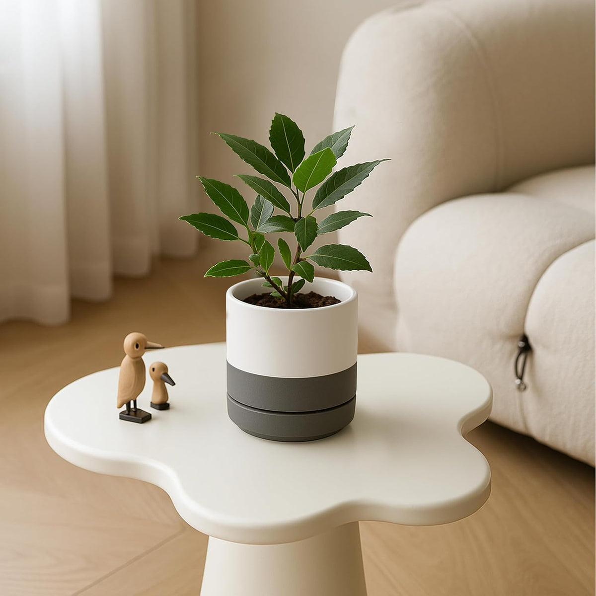 D'vine Dev 4.7 Inch Ceramic Planter Pot with Drainage Hole and Saucer, Indoor Cylinder Round Planter Pot, Teal, 94-O-B-9