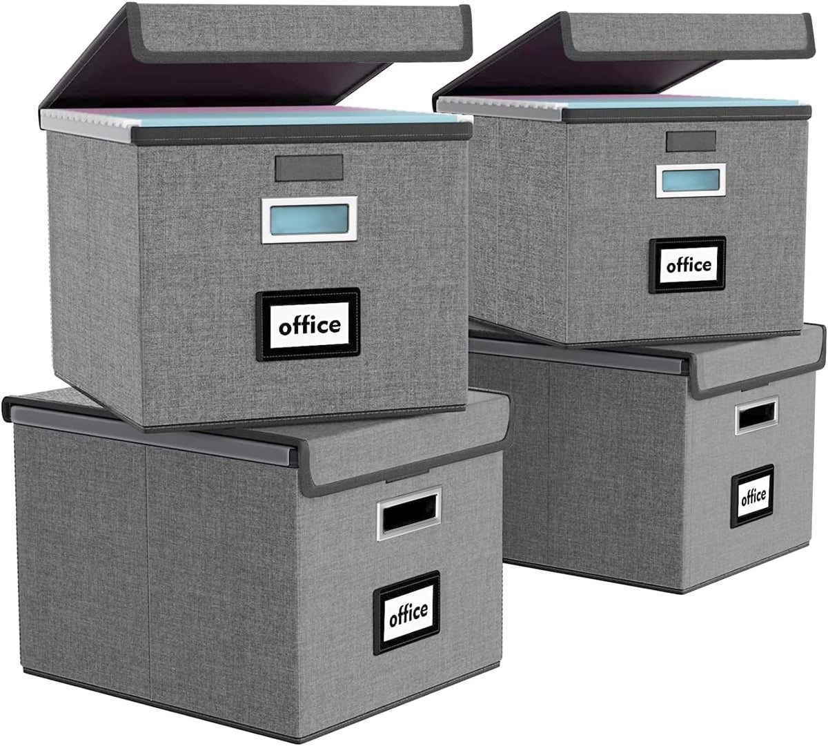 Upgraded Portable File Organizer Box with Lid, Collapsible Linen Hanging Filing Storage Boxes with Plastic Slides, Decorative Home/Office Filing System Box for File and Folders Storage (Gray)