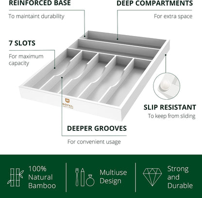 ROYAL CRAFT WOOD Luxury Bamboo Kitchen Drawer Organizer - Silverware Organizer, Utensil Holder & Cutlery Tray Drawer Dividers for Flatware (9 Slot, Natural)