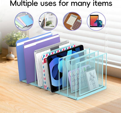 File Organizer for Desk, 5-Section Vertical File Sorter, Paper Holder Organizer Standing Metal File Folder for Office Home Classroom, Black