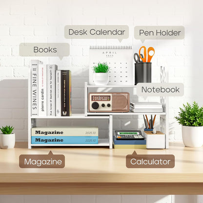 Desktop Shelves, White Bookshelf Desktop Organizer and Desktop Storage