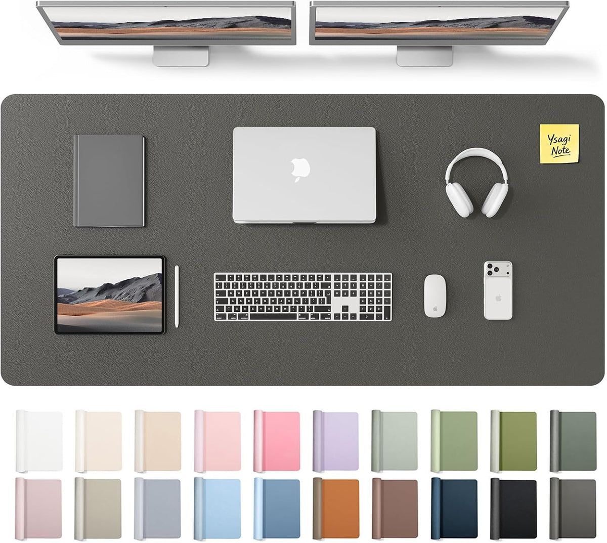 YSAGi Leather Desk Pad Protector, Large Mouse Pad, Non-Slip PU Leather Desk Blotter, Waterproof Writing Pad for Office and Home (31.5" x 15.8", Eggshell) - Colors B