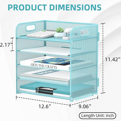 Supeasy 5 Trays Paper Organizer Letter Tray with Handle-Mesh Desk File Holders, Paper Sorter Desk Organizer for Office, Home, Classroom or School