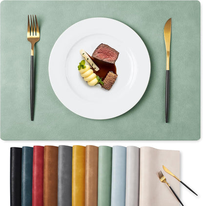 MOSAYT Vinyl Placemats Set of 6-12 X 17 Inch - Faux Leather 100% Waterproof Oil-Proof Wipeable PU Place Mats, Heat Resistant Reversible Table Mats for Kitchen, Dining, Outdoor, Reddish Brown