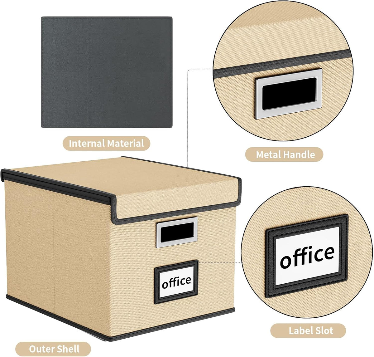 Upgraded Portable File Organizer Box with Lid, Collapsible Linen Hanging Filing Storage Boxes with Plastic Slides, Decorative Home/Office Filing System Box for File and Folders Storage (Gray)