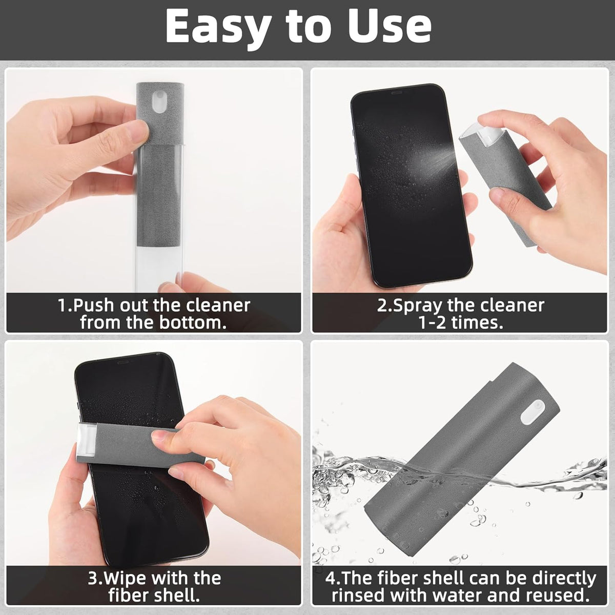 Car Screen Cleaner Kit, 4 Pcs 3-in-1 Touchscreen Mist Cleaner and Microfiber Cloth, for Car Display, iPhone, iPad, MacBook, Laptop, Computer Monitor, TV, Android (Pink*2 & Grey*1 & Black*1)