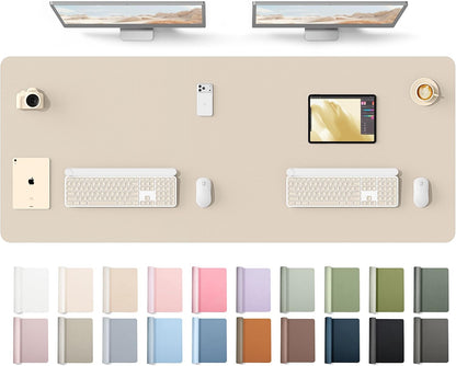 YSAGi Leather Desk Pad Protector, Office Desk Mat, Large Mouse Pad, Non-Slip PU Leather Desk Blotter, Waterproof Laptop Desk Writing Pad for Office and Home (23.6" x 13.8", Eggshell) - Colors A