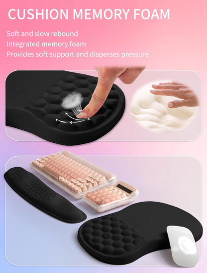 2in1 Combination, Wave Keyboard Wrist Rest and Ergonomic Curvature Mouse Pad Wrist Support for Relieve Wrist Pain, Filled with Soft Cushion Memory Foam, Black