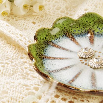 Ring Dish, Kiln Glaze Jewelry Trinket Tray, Gifts for Women I Lotus Leaf Necklace Earrings Holder on Nightstand Bathroom, Ceramic Cute Key Bowl, White. All Jewelries Are NOT Included.