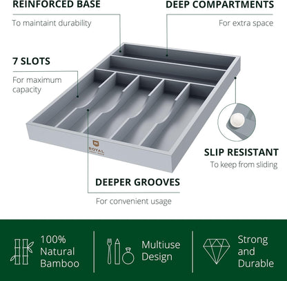 ROYAL CRAFT WOOD Luxury Bamboo Kitchen Drawer Organizer - Silverware Organizer, Utensil Holder & Cutlery Tray Drawer Dividers for Flatware (9 Slot, Natural)