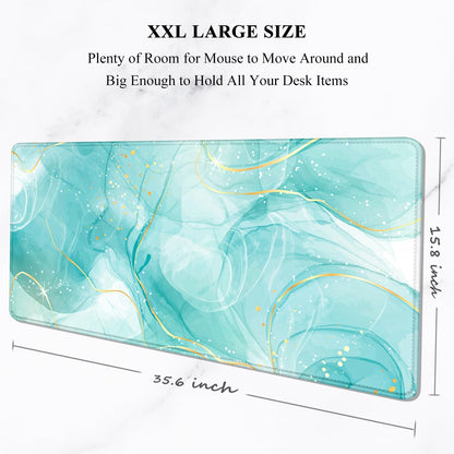 Auhoahsil Desk Mat, Ultra Large Mouse Pad, XXL Gaming Mousepad, Green Tropical Leaves Deskpad, Big Extended Full Size Mouse Pad, Desktop Desk Matt for Keyboard, Laptop & Computer, 35.5 x 15.7 in - Colors B