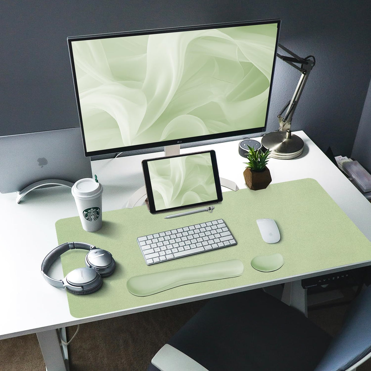 Bloss Leather Desk Pad and Keyboard Wrist Rest, Large Mouse Pad + Keyboard Pad+Mouse Wrist Support, Non-Slip Desk Mat Protector for Office, Home(31.5×15.7 Inches,Beige) - Colors A