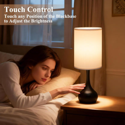 ONEWISH Touch Bedside Lamp for Bedroom, 3-Way Dimmable Farmhouse Table Lamps for Nightstand with Fabric Shade, Desk Lamp for Kids Reading, Home Office