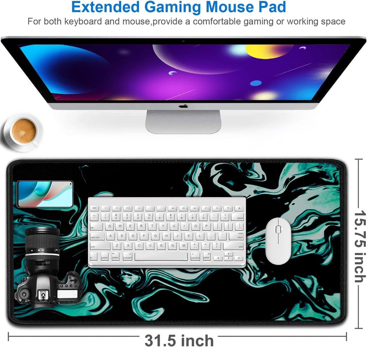 Large Gaming Mouse Pad, 31.5x15.7 inch Large Extended Computer Keyboard Mouse Mat, Water Resist Non-Slip Mousepad Rubber Base Long XXL Desk Mouse Pad for Work & Gaming, Office & Home, Black