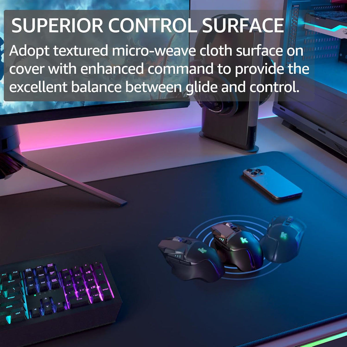 KTRIO Large Gaming Mouse Pad Desk Mat for Gamer, 31.5" x 11.8", Black, XL | Extended Size Design, Superior Micro-Weave Cloth, Non-Slip Rubber Base, Durable Stitched Edges, Water-Resistant Coating