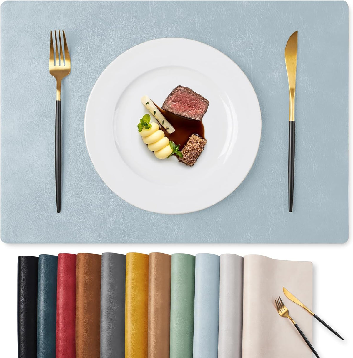 MOSAYT Vinyl Placemats Set of 6-12 X 17 Inch - Faux Leather 100% Waterproof Oil-Proof Wipeable PU Place Mats, Heat Resistant Reversible Table Mats for Kitchen, Dining, Outdoor, Reddish Brown