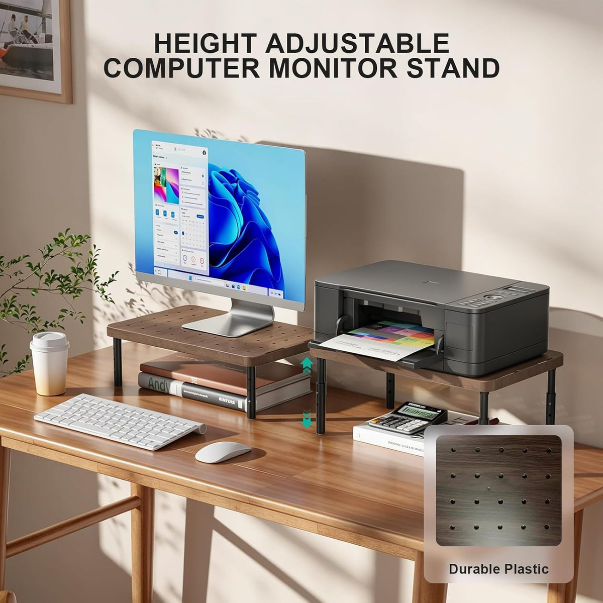 WALI Monitor Stand Riser with Drawer, Desk Organizers and Accessories for Computer, Printer, Laptop Stand for Home Office Supplies, (PTT005-B), 1 Pack, Black